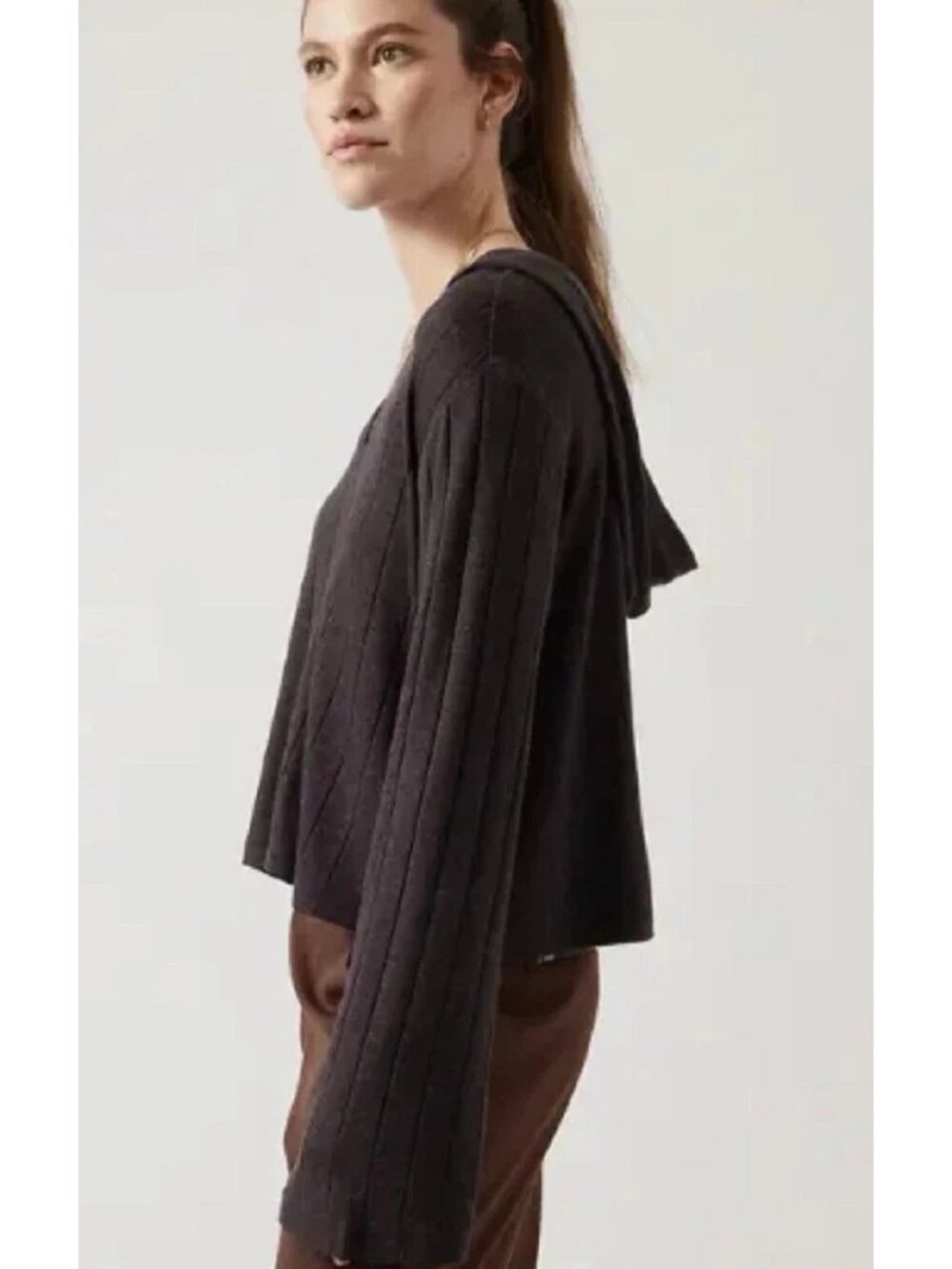 Athleta Women's Mahogany Heather Ribbed Harmony Pose Hoodie Sweatshirt Size S
